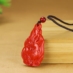 Cinnabar Nine-Tailed Fox Pendant for Protection, Prosperity & Casual Elegance