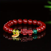 Elegant Cinnabar Beaded Bracelet with Pixiu Charm - Feng Shui Good Luck & Wealth Attraction for Men