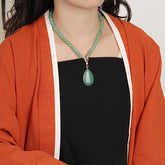Natural Green Aventurine Teardrop Pendant Necklace for Men, Calming Energy & Prosperity, Minimalist Style