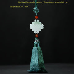 Handcrafted Jade Pendant with Green Tassel - Spiritual Energy for Car Decoration