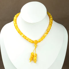 Old Honey Yellow Jade Bead Necklace for Grounding, Prosperity, and Vintage Charm