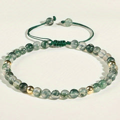 Green Agate Woven Bracelet - Adjustable Design for Energy Healing and Daily Wear