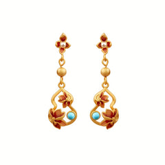 Golden-Plated Floral Gourd Earrings for Festive Energy Balance
