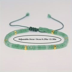 Boho Green Aventurine Rope Bracelet - Natural Stone Meditation Grounding Spiritual Protection Gift