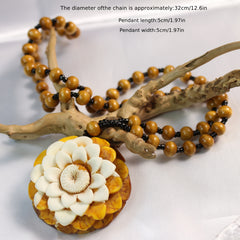Bohemian Sunflower Pendant Necklace - Handmade Resin & Wood Bead Jewelry with Grounding, Joyful Energy