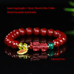 Elegant Cinnabar Beaded Bracelet with Pixiu Charm - Feng Shui Good Luck & Wealth Attraction for Men