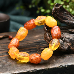 Vintage Beeswax Jujube Bracelet with Natural Sea Drifted Stone and Light Beige Chicken Oil Yellow