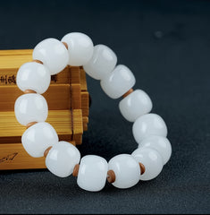 Natural White Jade Beaded Bracelet for Tranquility & Positive Energy Traditional Style