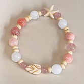 Pastel Pink Blue Ceramic Beaded Bracelet Starfish Charm Bohemian Energy Harmony Daily Wear