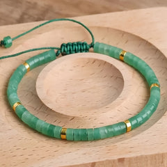 Boho Green Aventurine Rope Bracelet - Natural Stone Meditation Grounding Spiritual Protection Gift