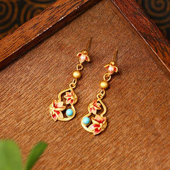 Golden-Plated Floral Gourd Earrings for Festive Energy Balance