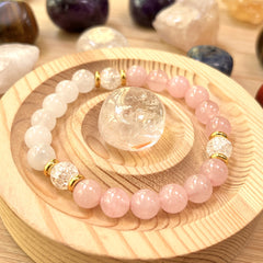 Pink Rose Quartz & White Stone Y2K Chakra Bracelet for Harmony & Protection
