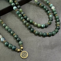108 Moss Agate Mala Beads - Bohemian Style for Inner Peace & Holiday Gifts