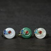 Vintage Cloisonné Ring with Natural Stone & Auspicious Clouds — A Still Point in the Daily Drift