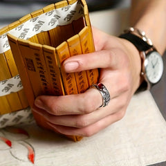 Feng Shui Pixiu Ring Wealth & Protection Amulet with Heart Sutra Engraving