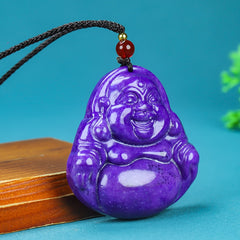 Natural Stone Purple Muscovite Character Pendant Ethnic Style Unisex Smiling Face Necklace for Joy, Protection and Spiritual Harmony