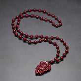 Handcrafted Cinnabar Stone Beaded Necklace with Feng Shui Prosperity Pendant