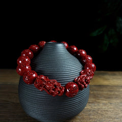 Imperial Cinnabar Six-Word Mantra Bracelet — Protection, Wealth & Auspicious Energy Amulet