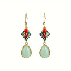 Elegant Chinese Vintage Enamel Earrings for Harmony & Prosperity Energy