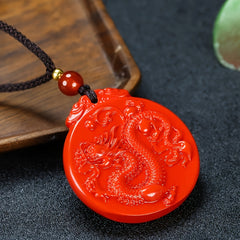 Cinnabar Dragon Pendant Red Energy Protection Good Fortune