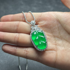 Elegant Green Jade Leaf Pendant for Prosperity, Emotional Balance, and Timeless Style