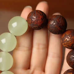 Handcrafted Luminous Sandalwood & Pear Wood Beaded Bracelet — Grounding, Protection & Good-Fortune Energy Talisman (20 mm Beads)