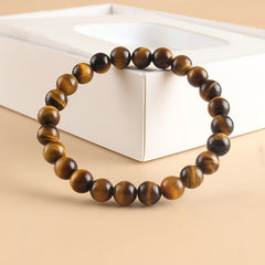 Natural Tiger Eye Stone Bracelet - Handcrafted Elastic Bead Bracelet for Protection & Daily Wear