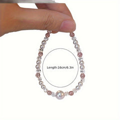 1pc Elegant Acrylic Bracelet for Women - Sweet & Chic Design with Pink & White Beads for Daily Wear & Sports