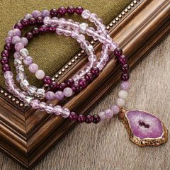 Amethyst Bohemian Beaded Necklace Calm Energy Balance Gift