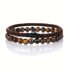 2pcs Minimalist Natural Stone Bracelet Set - Grounding Energy for Men's Daily Wear