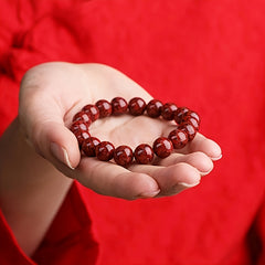 Vintage Cinnabar Beaded Bracelet | Red Emperor Sand Good Luck Charm for Men