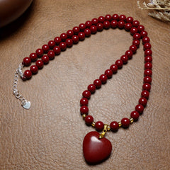 Cinnabar Water Drop Flower Tree Leaf Spirit Fish Pendant Necklace – Vintage Classic Ethnic Style for Everyday & Vacation