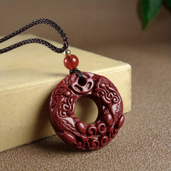 Natural Cinnabar Pixiu Pendant Necklace: Wealth & Protection Amulet for Spiritual Energy