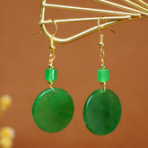 Natural Stone Round Earrings - Elegant Green Gemstone Dangle with Golden-Tone Metal for Parties & Valentine's Day