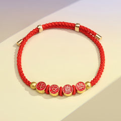 Chinese New Year Woven Bracelet - Peace & Joy Symbols for Lucky Couples & Friends Gift