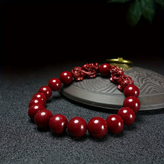 Cinnabar Pixiu Bracelet - Vintage Red Beaded Jewelry for Energy & Protection