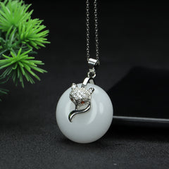 Natural Stone Fox Charm Pendant Necklace for Grounding Energy & Clever Spirit