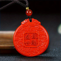 Cinnabar Dragon Pendant Red Energy Protection Good Fortune