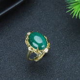 Vintage Green Agate Ring for Prosperity, Emotional Balance, and Spiritual Protection