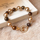 Women’s Vintage Tiger’s Eye & Champagne Pearl Energy Bracelet – Confidence, Grounding & Prosperity | Pavé Halo Toggle, Boho-Chic Statement