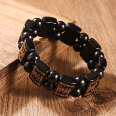 Natural Obsidian Mantra Bracelet — Protection, Wealth Attraction & Grounding Energy Beads