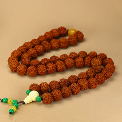 Natural Rudraksha Bead Necklace with Jade Accents — Spiritual Protection, Inner Peace & Energy Balance Talisman