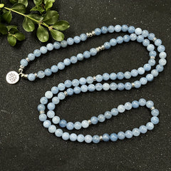 108 Natural Mala Beads with Lotus Pendant: Bohemian Jewelry for Inner Peace & Spiritual Protection