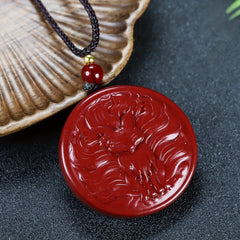 Protective Cinnabar Nine-Tailed Fox Pendant for Couples, Love & Spiritual Strength