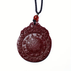 Elegant Cinnabar Eight Trigrams Pendant Necklace - Wealth Attraction & Synthetic Stone Fashion for Men