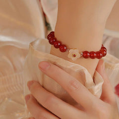 Men's & Women's Red Natural Stone Beaded Flower Bracelet - Christmas Gift for Harmony & Energy