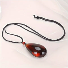 Natural Red Amber Bohemian Teardrop Necklace Pendant - Unisex Retro Jewelry for Women & Men, Valentine's Day & Birthday Gift, September Birthstone