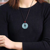 Elegant Natural Stone Pendant Necklace with Bagua Charm – Symbol of Wealth & Good Fortune