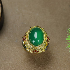 Vintage Jingtai Blue Green Agate Ring for Balance & Vitality Retro Imperial Style Jewelry