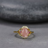 Elegant Adjustable Pink Crystal Open Ring for Women, Natural Rose Quartz Jewelry for Love and Emotional Healing